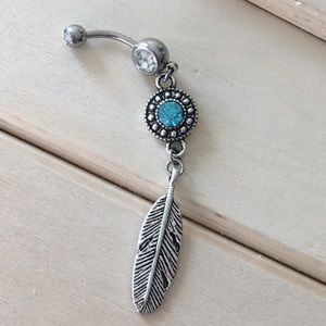 Boho Feather Dangle Belly Button Ring